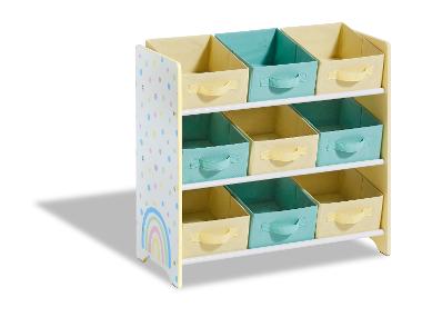 Kinder-Aufbewahrungsregal, mit 9 herausnehmbaren Textilboxen (Regenbogen/gelb)