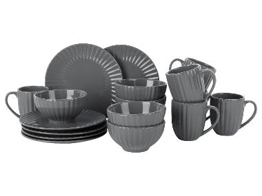 Servies-set van steengoed, 18-delig. (Grijs)
