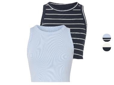 Top crop femme, 2 pièces, en maille côtelée tendance.