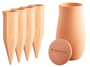 Pflanzen-Bewässerungskegel / Pflanzen-Bewässerungstopf mit Deckel (Ton-Kegel Set 4tlg.)