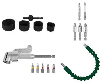Lochsägen-Set / HSS-Schraubenausdreher / Winkel-Bithalter mit Bit-Set / Flexible Welle