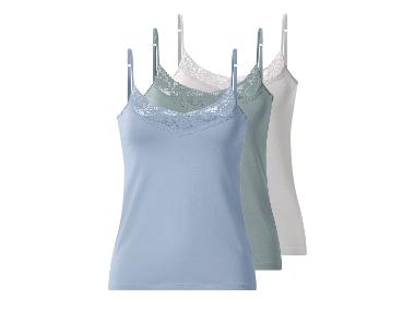 Lot de 3 débardeurs à fines bretelles et dentelle femme (vert/bleu/gris, L(42/44))