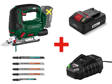 Scie sauteuse + batterie + chargeur + lames de scie sauteuse